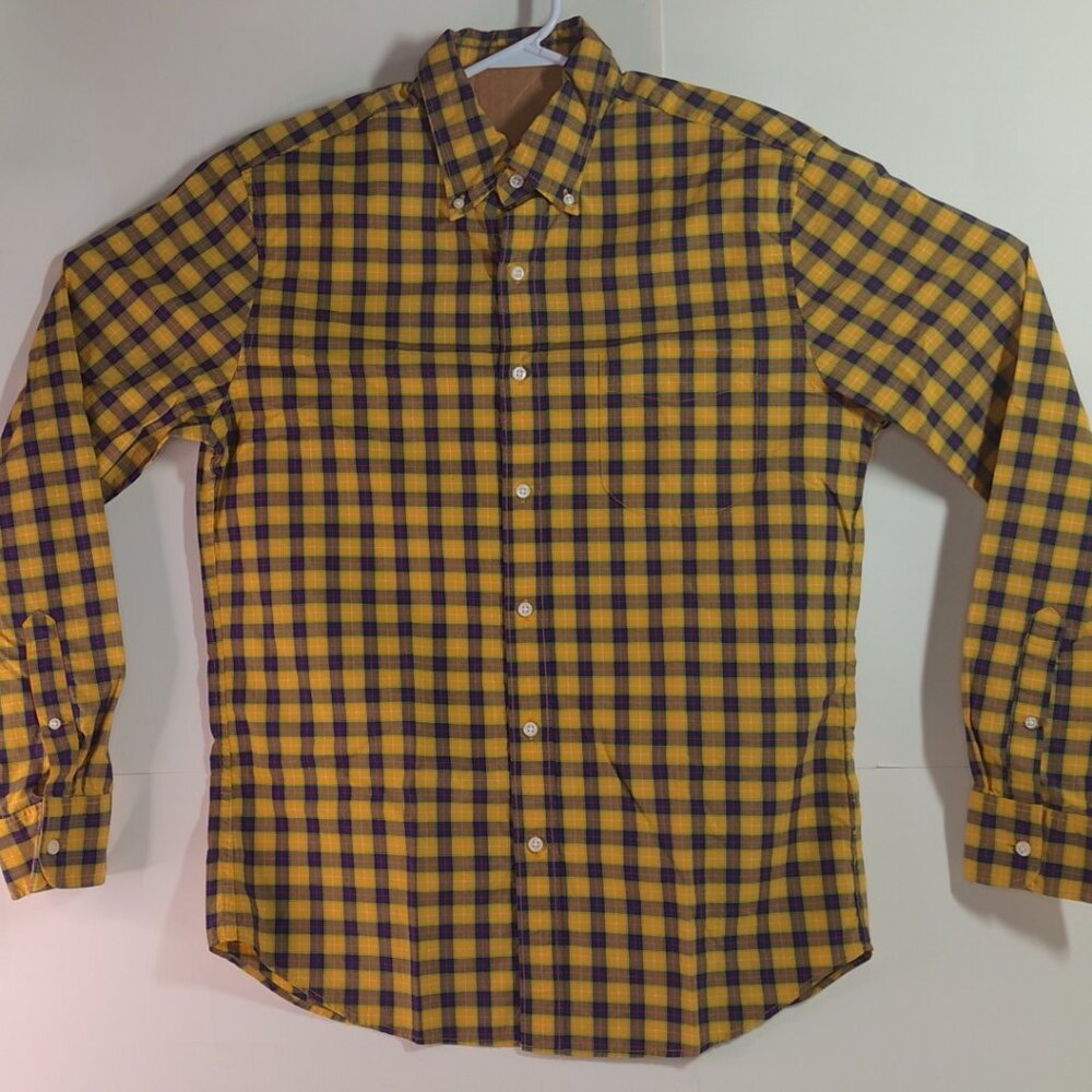 J.Crew Men's Large Secret Wash Slim Yellow Plaid Shirt 100% Cotton